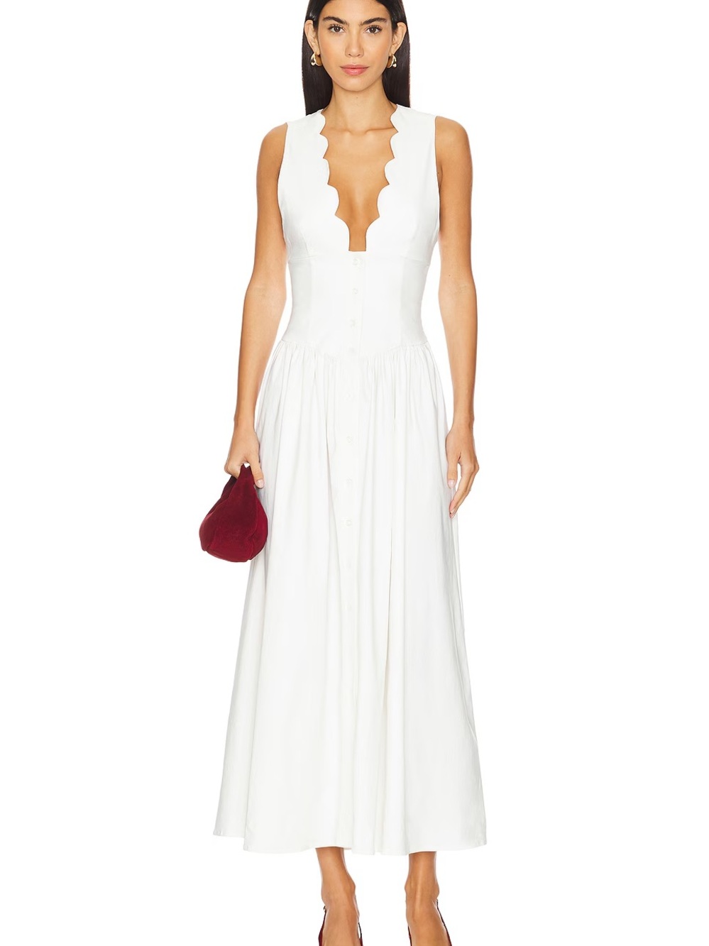 WeWoreWhat White Button Front Scallop Dress